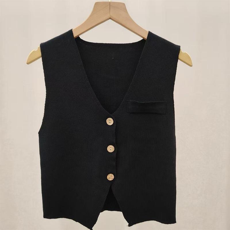 Women  Neck Knitted Vest French Retro Slim Single Breasted Sleeveless Top Trendy Soft Layer For All Occasions
