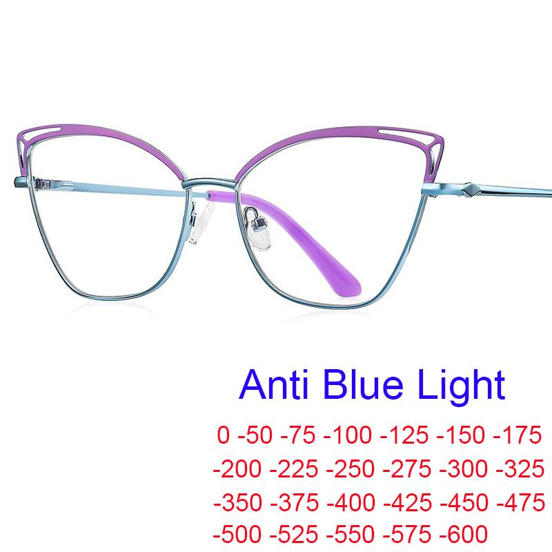 Fashion Candy Colors Cat Eye Glasses Women Transparent Computer Prescription -1 -2.25 -3.5 Anti Blue Light