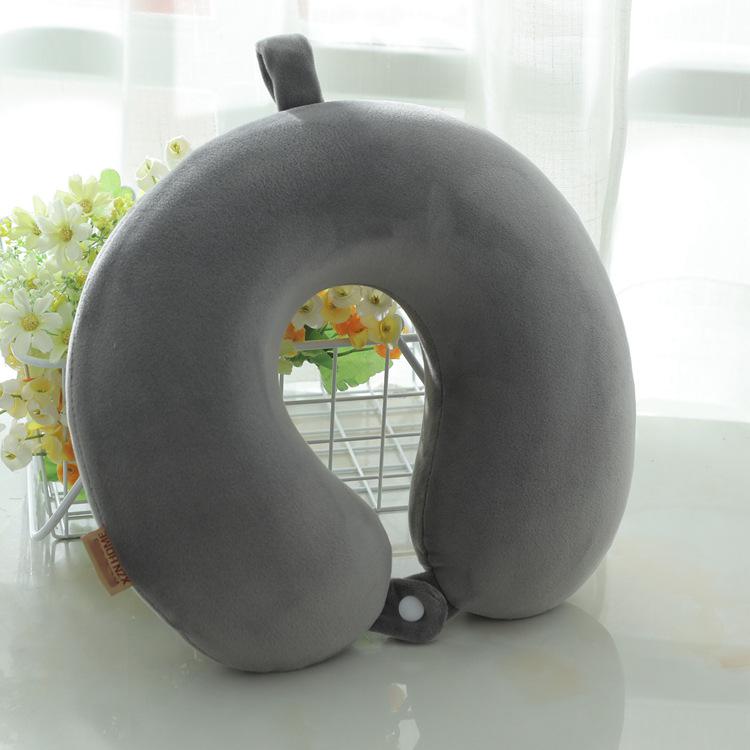 U-Shaped Travel Neck Pillow with Embroidered Logo - Solid Color Memory Foam Design