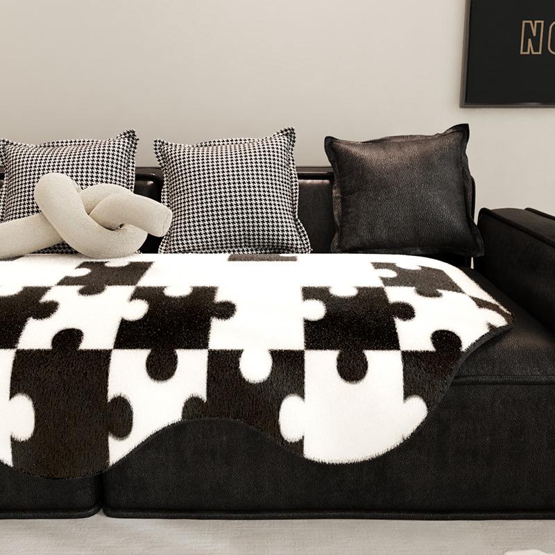 Puzzle Imitation Rabbit Fur Sofa Cushion European High-Grade Non-Slip Sofa Cover Cloth Universal Anti-Skid Seat Cover