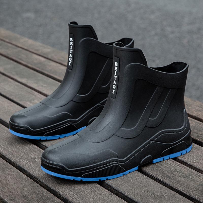 

Fashion waterproof shoes rain shoes women s new couple outdoor non-slip rain boots student short water boots rubber shoes 45 синий