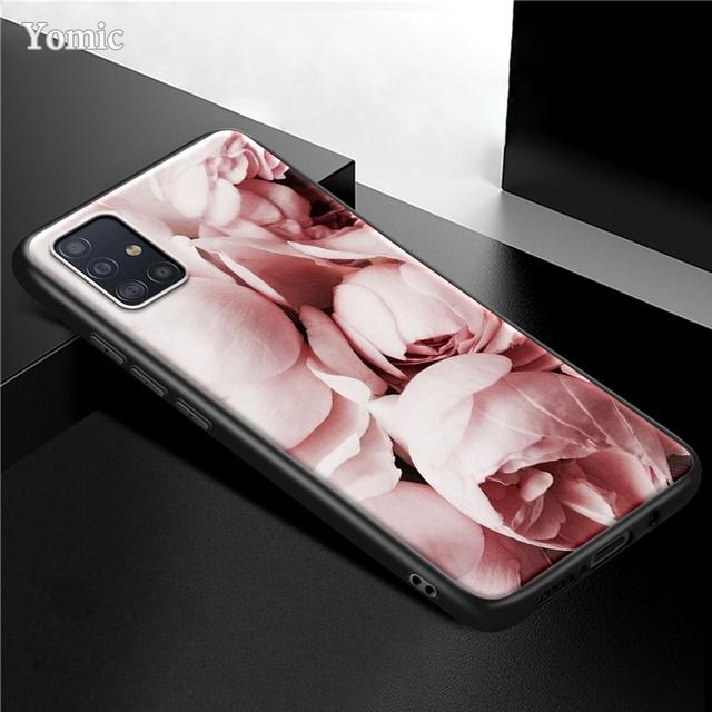 Husa cu flori roz trandafir pentru Samsung Galaxy S21 Ultra A51 A71 A52 A72 5g S20 Fe A50 A70 A41 A31 A30 A21s Tpu Husa telefon neagra Capa