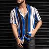 Minimalist Stripe Pattern Printed Men's Shirts Outdoor Leisure Fashion Breathabl  Short Sleeve Tee Summer Minimalist Men Clothes