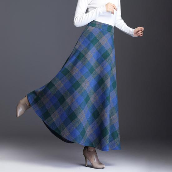 Jupe en laine pour femme, taille haute, imprimé écossais, jupe trapèze, automne hiver, jupe épaisse à large ourlet, tenue quotidienne