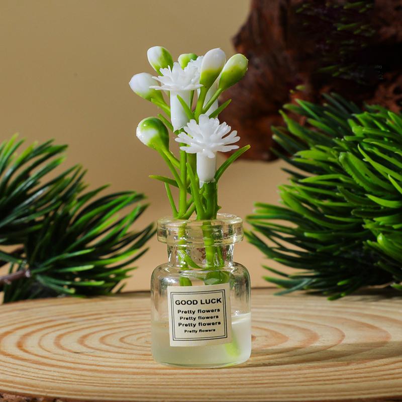2Pcs Mini Flower Vase Dollhouse Accessories Simulation Pink Rose White Jasmine Mini Floral Arrangement Miniature Model