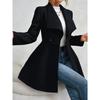 Autumn Winter Women's Notched Lapel Wool Coat, Double-Breasted Trench Style Overcoat with Solid Color Design, Elegant Outerwear for Office & Commute