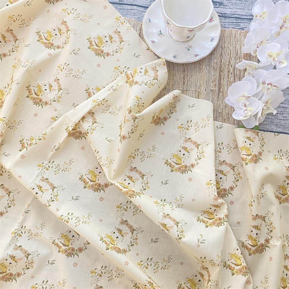 0.5m Pure Cotton Rabbit Printed Plain Weave Poplin Fabric for Sewing Dresses Tablecloths Decorative Cloth Handmade DIY Fabrics