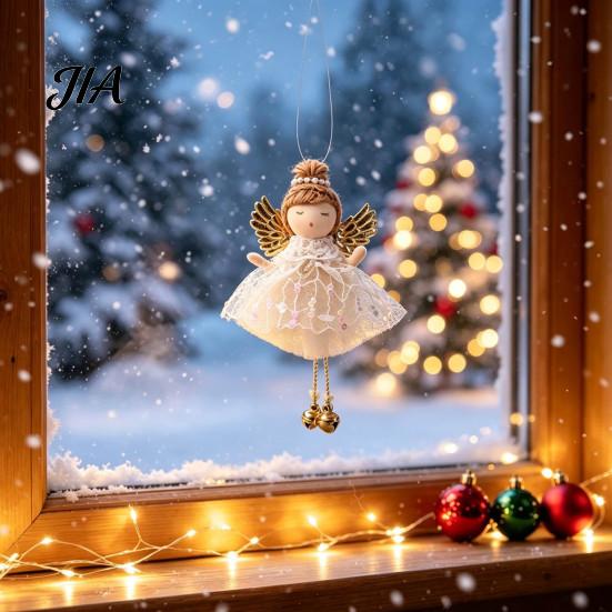 Pastel Christmas Tree Decor Angel Ornaments, Cute Plush Doll Pendant with Soft Furnishing Party Accents Bell for Tree, Holiday Home Simple Scene