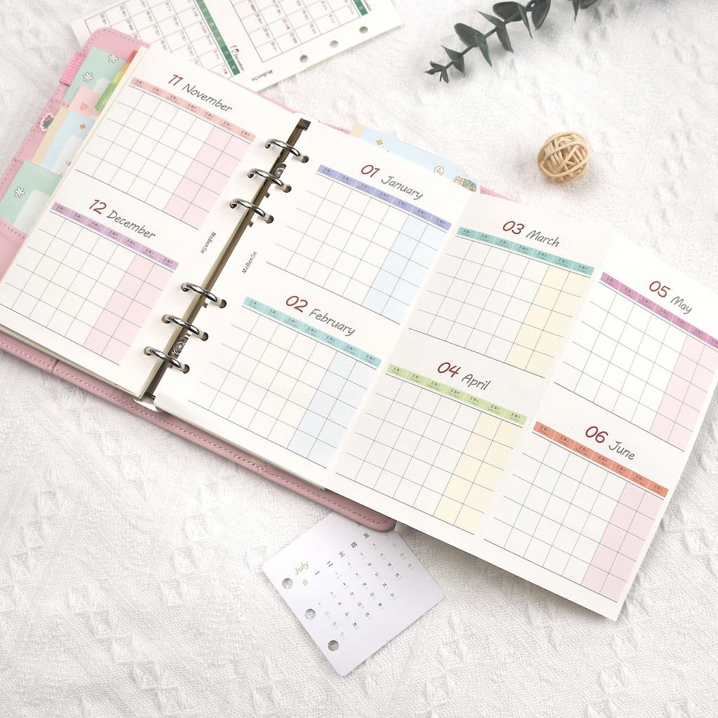 6-Hole Binder Refill Page Monthly Monthly Calendar Insert Loose-Leaf Calendar Page Thick Monthly Planning Insert For Office Work