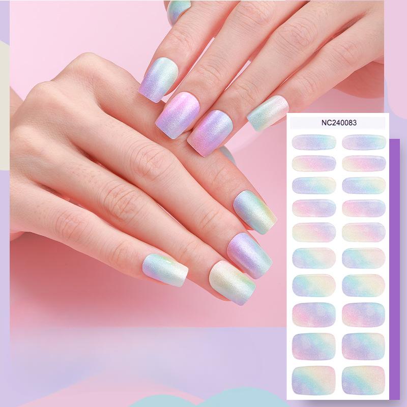 Semi-cured Gel Nail Stickers Gradient Rainbow French Gel Nail Stickers Flash Cat Eye Gel Nail Stickers