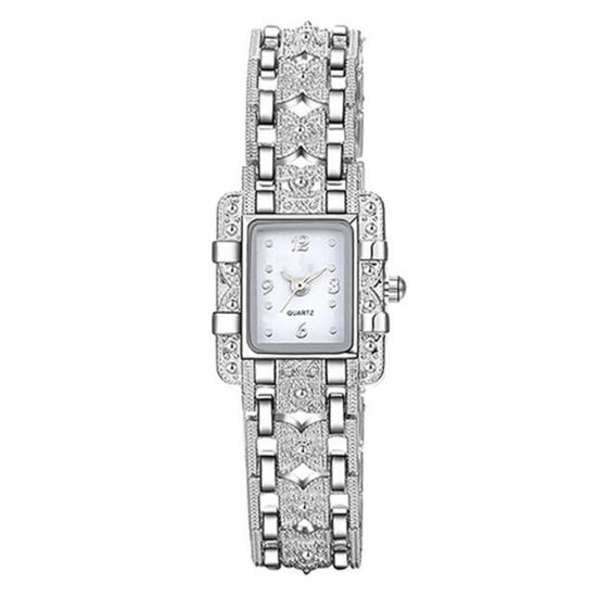 Fashion Rectangle Dial Rhinestone Alloy Band Lady Women Gift Analog Wrist Watch