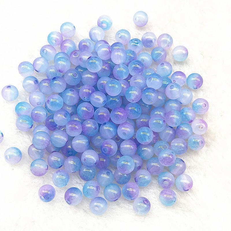 50pcs 8mm Double Color Imitation Jade Round Acrylic Beads Loose Spacer Beads Pattern for Jewelry Making DIY Bracelet Necklace