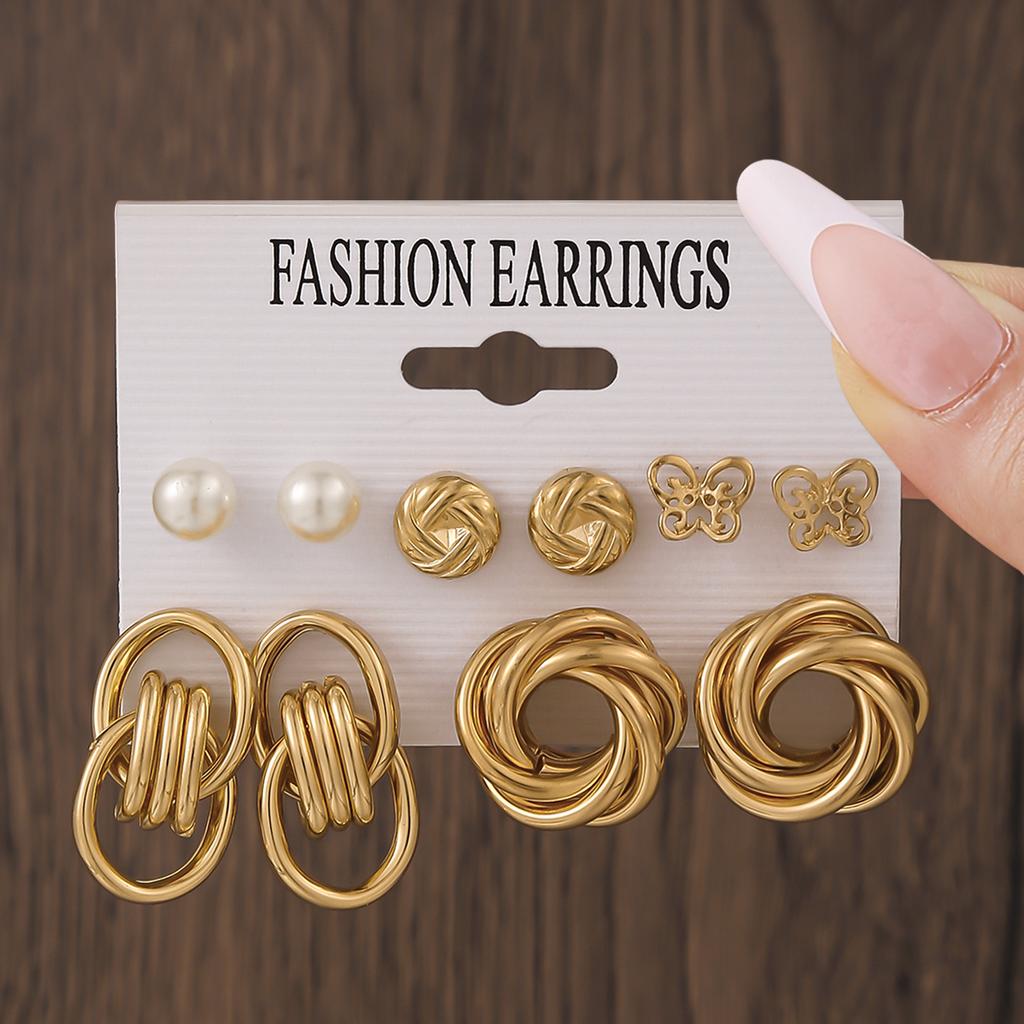 Hot-selling European and American popular jewelry geometric earrings set popular earrings women's ring earrings