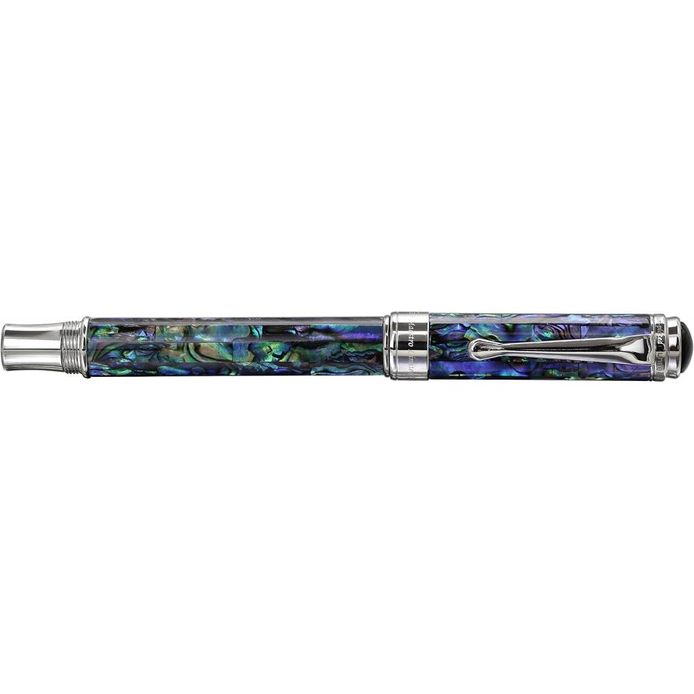 Xezo Fountain Pen Fine Nib Natural Abalone Shell Platinum Plated Handmade Maiden