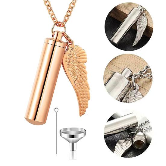 Pendant Necklace Swing-Open Stainless Design Pendant Necklace Steel Angel Wings Pet Hair Keepsakes
