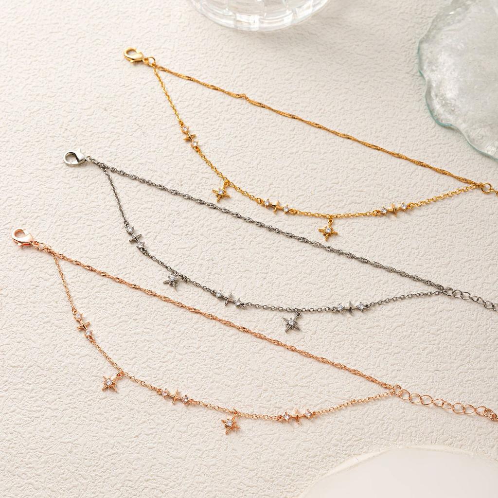 Wind Octagram Diamond Bracelet Flash Diamond Copper Zircon Embellishment Adjustable Anklet Fashion Accessories