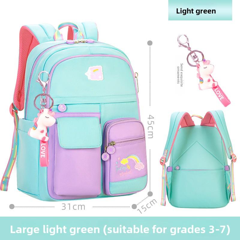 2 Size Primary Backpack with Pendant for Girls Aged 6-12 Lightweight Children's Backpacks Contrasting Color Student School Bags