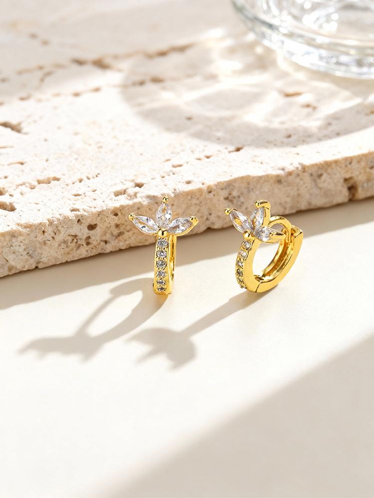 Gold Color Sparkling Crystal Zircon Hoop Earrings, CZ Flower Women's Cubic Zirconia Huggie Earrings Wedding Jewelry