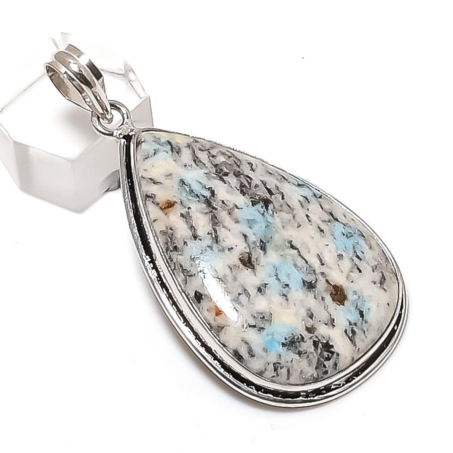 K2 Blue Azurite Gemstone Handmade 925 Sterling Silver Jewelry Pendant 2.40" i6O67