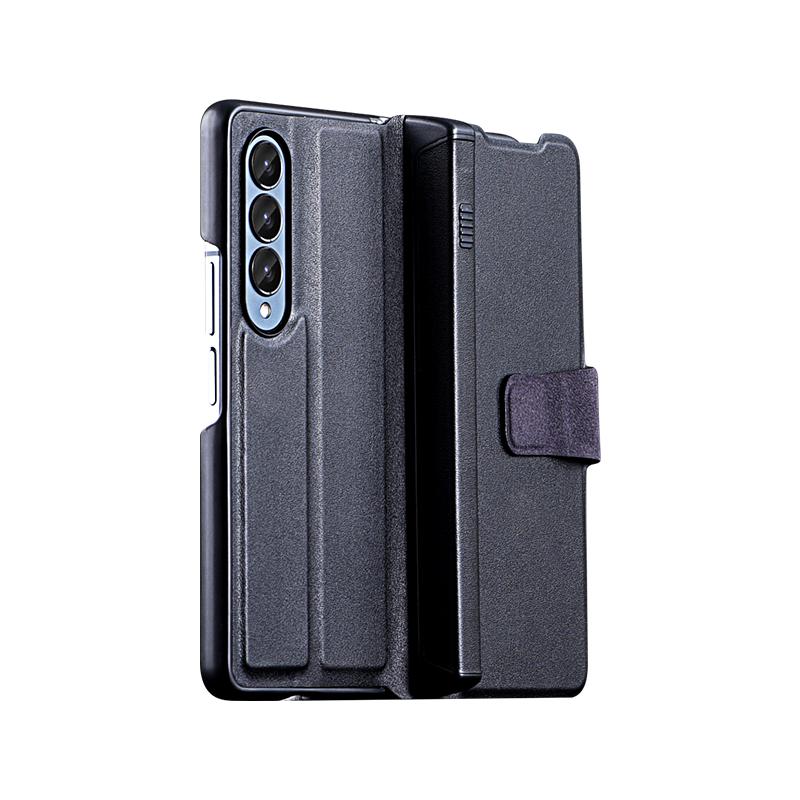Rezzol Luxury Leather Magnetic Wallet Case For Samsung Galaxy Z Fold 4 Cover Magnetic Push -Pull Pen Box Fundas