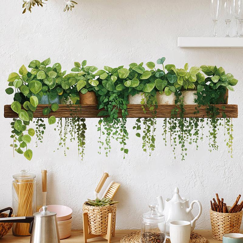 Pegatina de Pared de Planta Verde Colgante Realista con Adhesivo Autoadhesivo Perfecta para Cocina Sala de Estar Dormitorio Decoración de Pared del Hogar