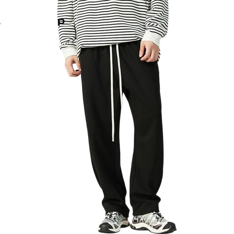 MMOPTOP Men's Tapered Straight-Leg Pants, Loose-Fit Wide-Leg High Street Casual Sports Trousers for Spring And Summer, Style 8999A, Black, Size L