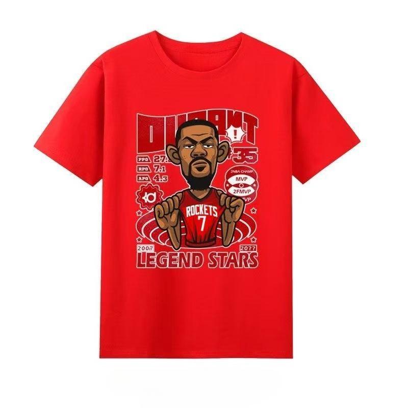

2026 Summer Mens Kevin Durant Letter Cartoon Printed Basketball 100 Cotton Breathable Short Sleeve Neutral Street Tshirt 4XL