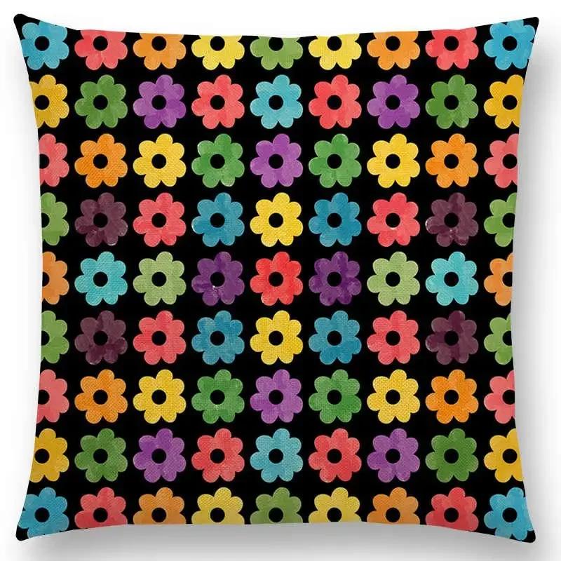 Kolorowe Kwiaty Liście Kropki Poszewka na Poduszkę na Sofę Gwiazdy Fale Wzór Geometryczny Pastelowe Trójkąty Diament Tęcza Poszewka na Poduszkę