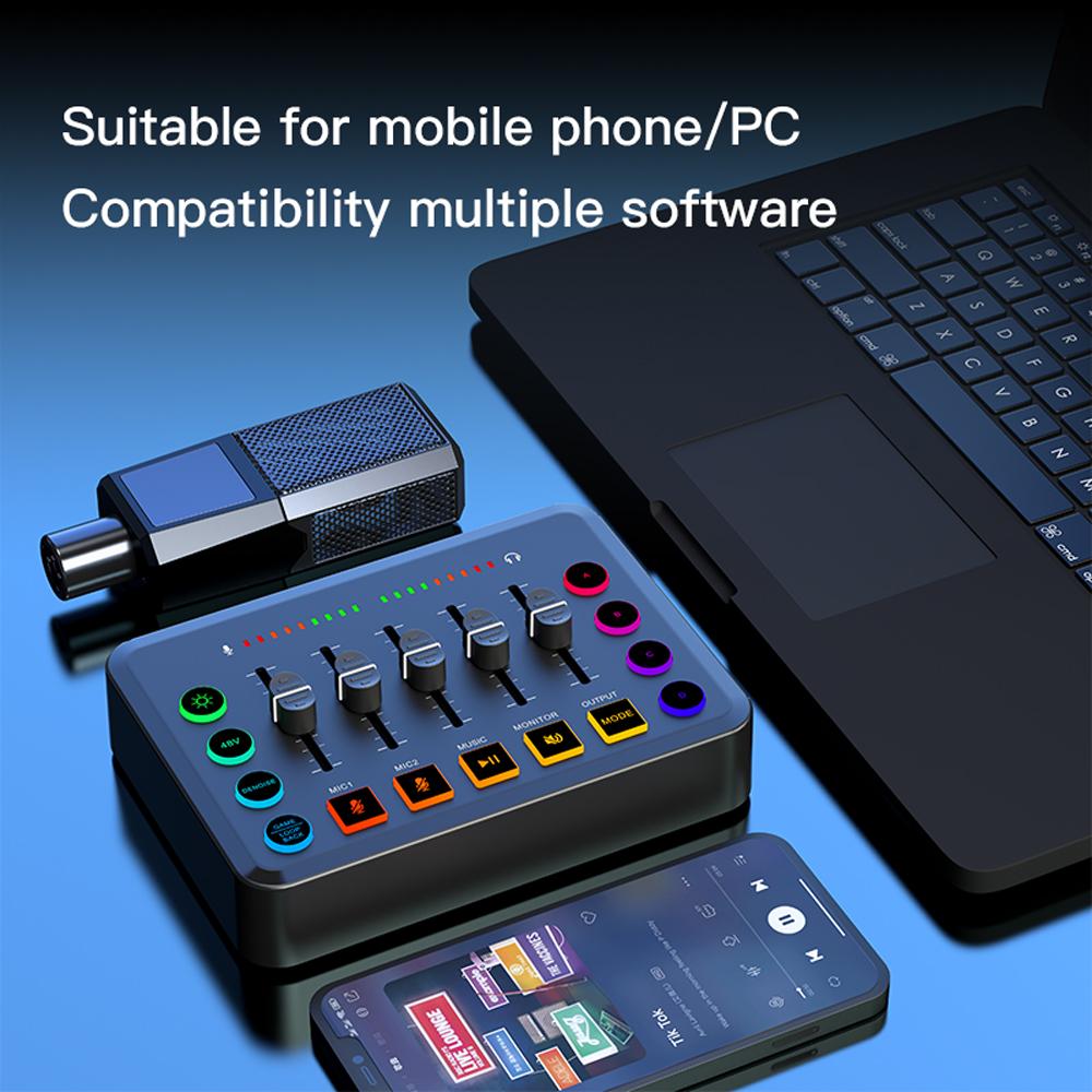 

F9 Sound Card Live Singing Colorful Lighting Professional Live Sound Card For Voice Changed Mixing Singing Live Streaming Record