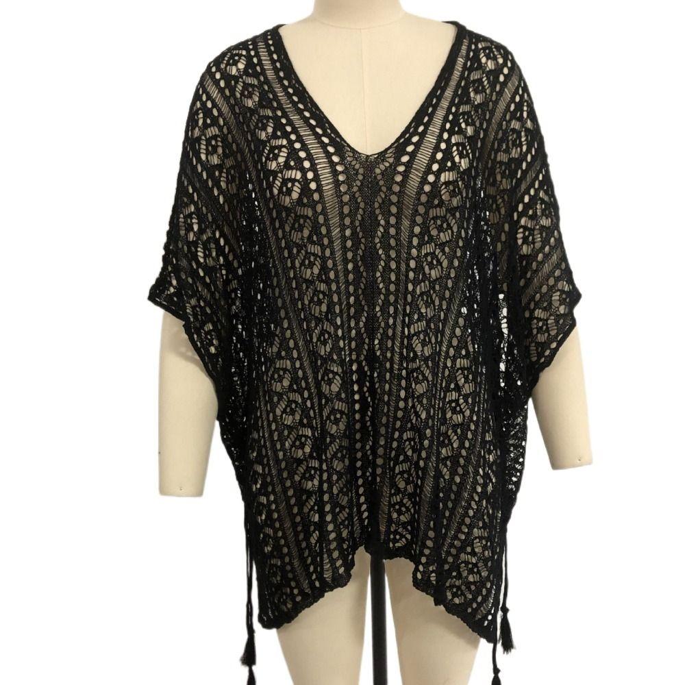

Oversized Hollow Out Knit T-shirt Loose Beach Crochet Sweater Simple Women хаки