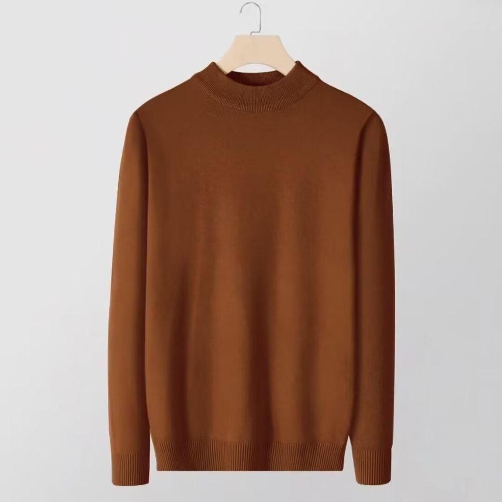 Men's Solid Color Wool Knit Sweater - Half-High Neck, Warm, Trendy Autumn/Winter Base Layer