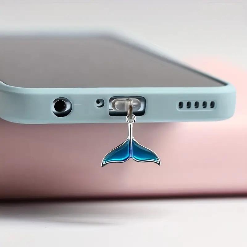 1pc Blue Fishtail Mobile Phone Dust Plug, Suitable for IPhone/Type-C for Android Connectors