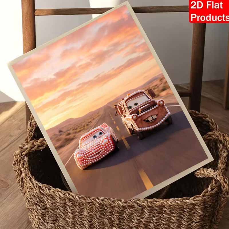 Disney Lightning McQueen Mater Creative Pearl Art Kit 5D DIY Pearl Embroidery Mosaic Cross-Stitch Kit for Home Decor