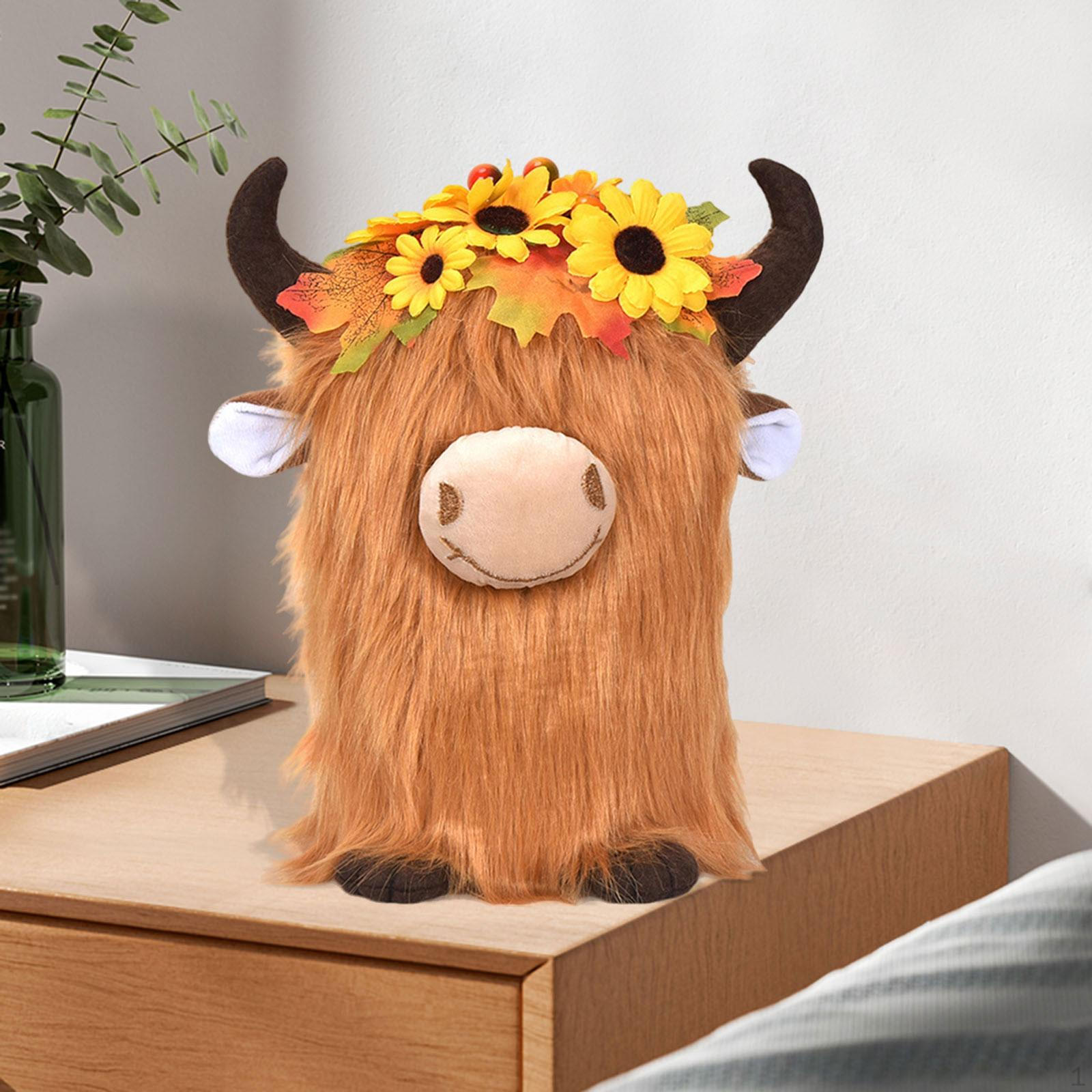

Stuffed Animal Highland Cow Plush Toy Home Gift Yak Doll Thanksgiving Day Decoration for Fireplace оранжевый