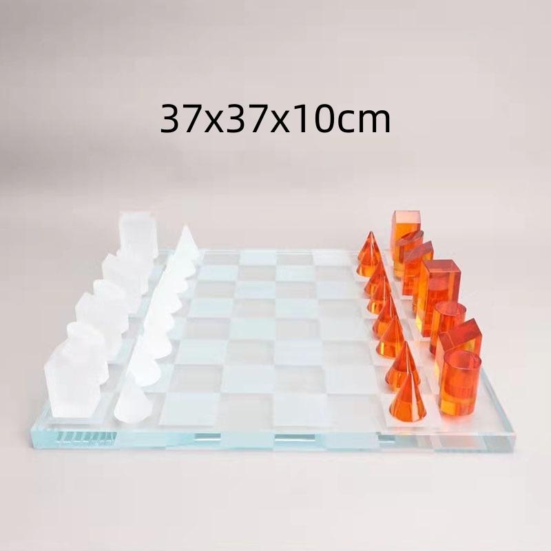 Glass Craft Geometric Crystal Chessboard Chess Transparent Square Tartan Grid King Queen Decorative Figurines Home Decoration