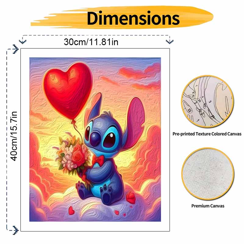 Disney Oil Paint Art Painting Kit Stitch Hearts Home Wall Decor Diamond Paint by Numbers Craft Kits for Adults Beginner Cute Stitch Gift