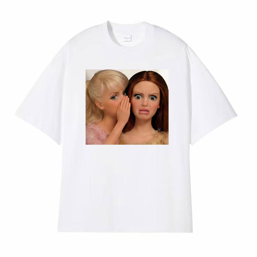 Comfort Funny Gossip Doll Spilling The Tea Whispering Meme T Shirts Unisex Women Fashion Oversized Tshirts Summer Cotton Tee Shirt