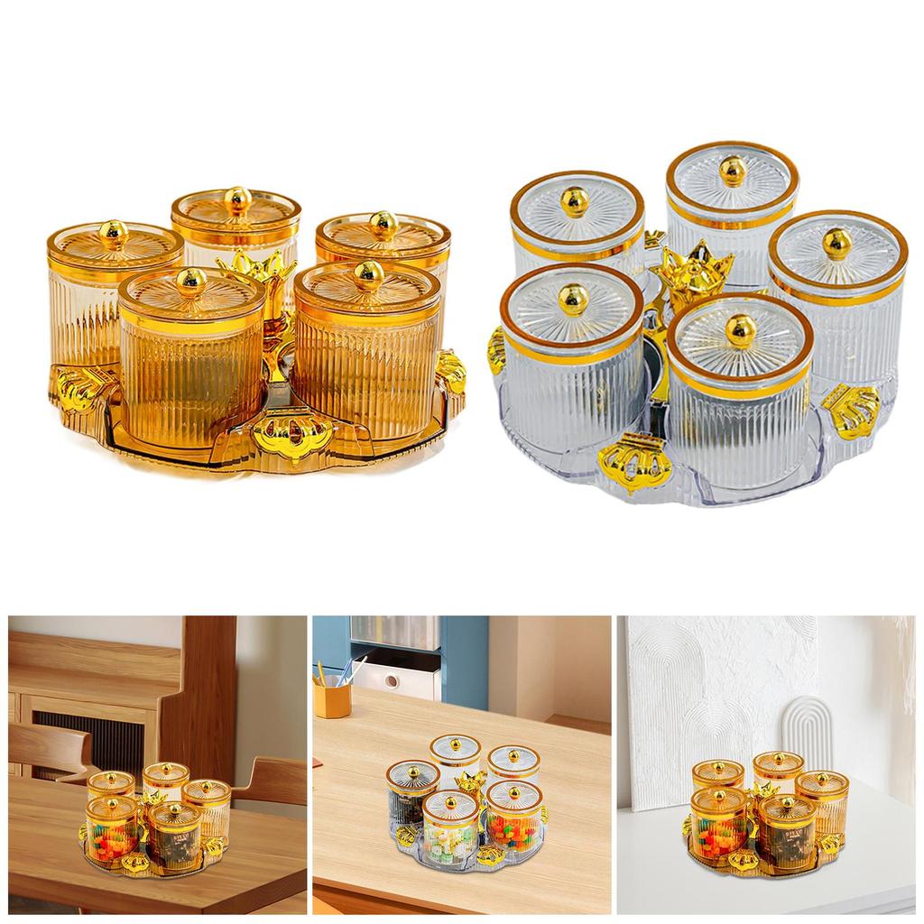 Rotatable Appetizer Snack Tray Five Compartment Dried Fruit Plate Food Storage Platter for Kitchen or Restaurant