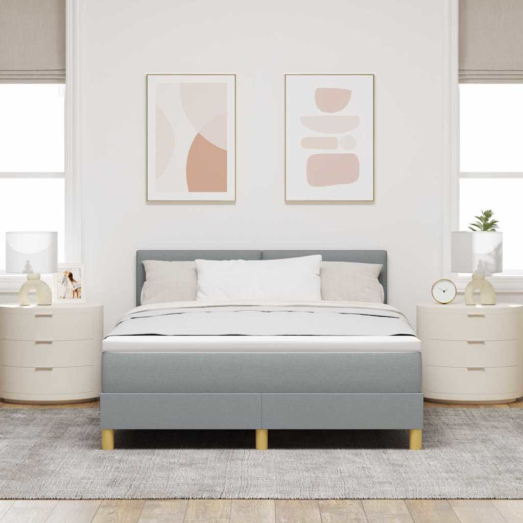 LED Box Spring Bed with Headboard Light Grey 140 x 200 cm Fabric