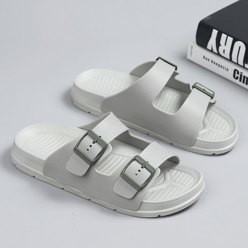 Fashion Summer Men's Casual Slippers Simple Solid Color Buckle Plastic Slip-On Flats Couples Adjustable Slippers Outdoor Sandals