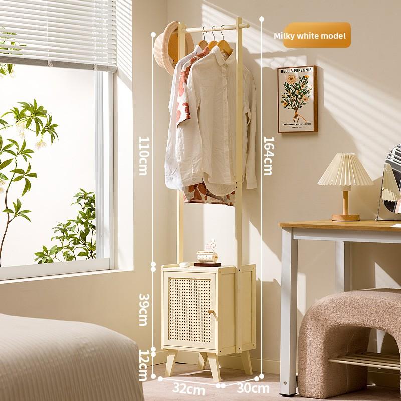 Bedroom Small Apartment Solid Wood Floor with Drawers, Bedside Table, Integrated Hanger, Household Coat Rack with Bedside Table