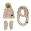 New product winter adult women's hairball knitted hat scarf gloves three-piece outdoor warm scarf set