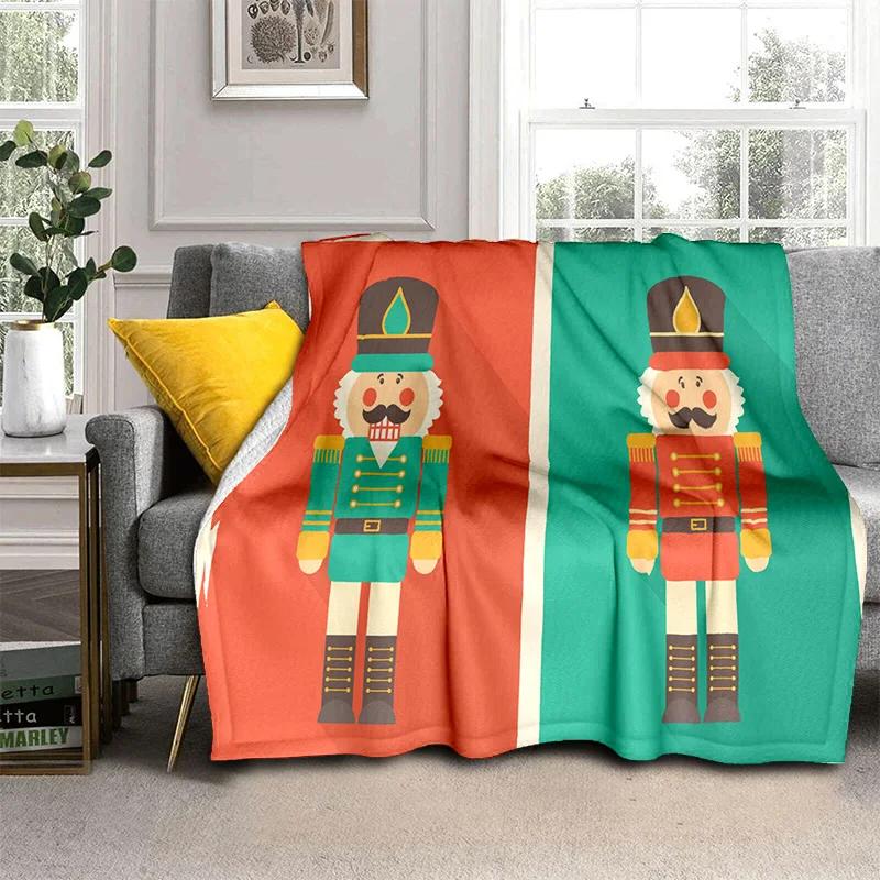 Kreslená deka s vánočním stromkem a Louskáčkem, Měkká přehozová deka pro domov, ložnici, postel, pohovku, na piknik, cestování, do kanceláře, krycí deka pro děti