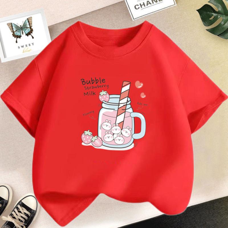 Camiseta de manga curta para meninas de 2 a 14 anos verão crianças camisetas soltas de algodão harajuku kawaii donut tops