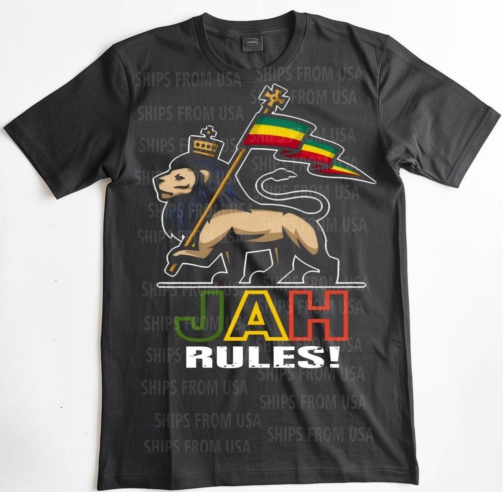 RASTA T-SHIRT. JAH RULES, LION OF JUDAH TEE, CONQUERING LION OF JUDAH SHIRT Unisex T-Shirt XXL