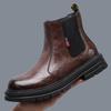 Men Autumn Winter Motorcycle Boots Trend Leather Plus Fleece Warm Work Retro Platform Chelsea Shoes Comfortable Durable