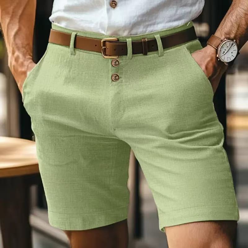 

Mens Linen Cotton Button Fly Straight Leg Casual Shorts L зелений