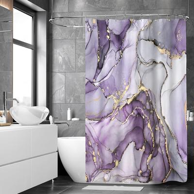 Purple Marble Shower Curtain, Modern Abstract Fabric Shower Curtain for Bathroom, Luxury Art Decor Purple Gold Ink Texture Water
