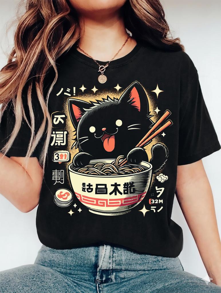 Ramen Cat T-Shirt: Kawaii Anime Foodie Tee