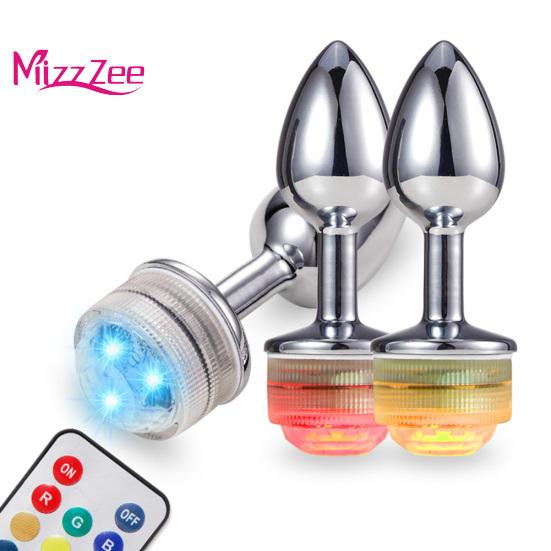 Mizz Zee Metal Bead Remote Anal Plug Dilator měnící ovládání barvy LED světla